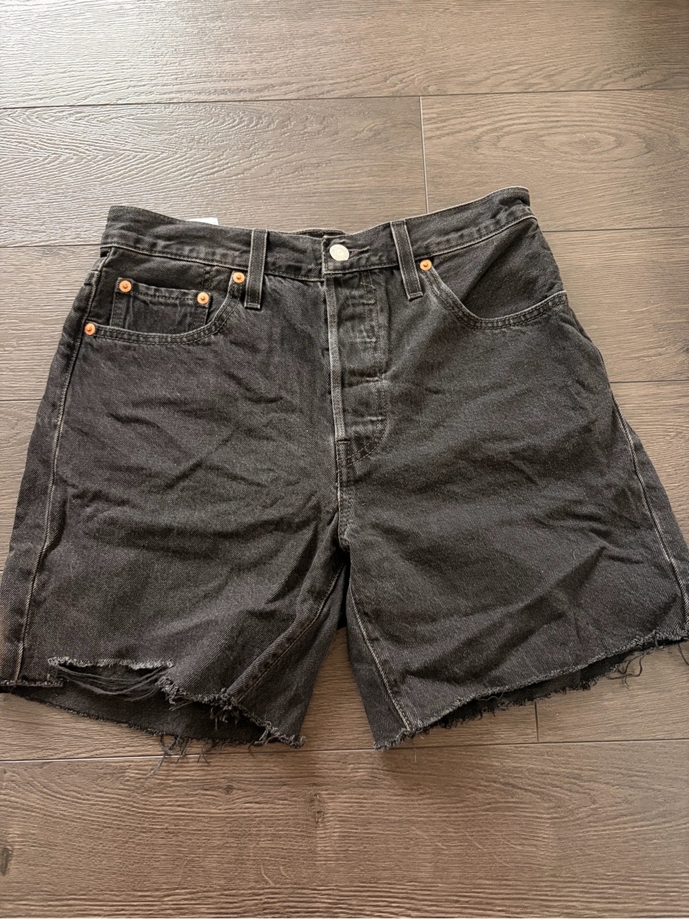 Levi's Black Raw-Hem Denim Shorts